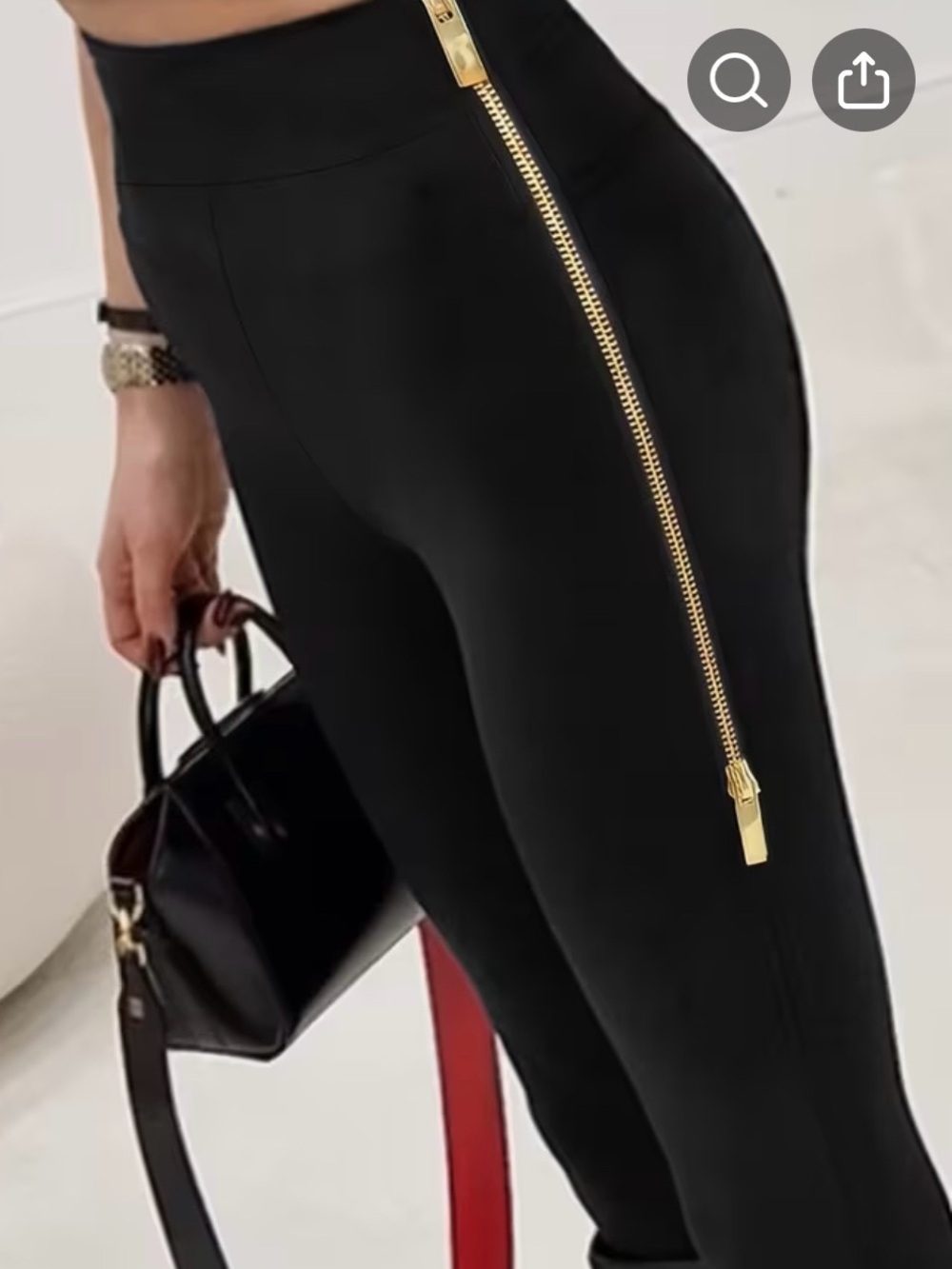 High-Waist Black Ponte Leggings with Gold Side Zip